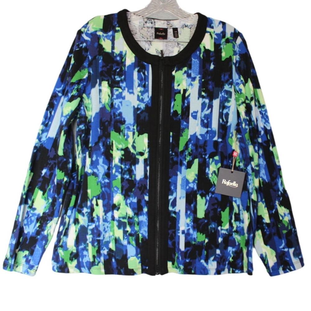 Rafaella Womens Jacket Large Lotus Blossom Print St Tropez Blue‎ NWT